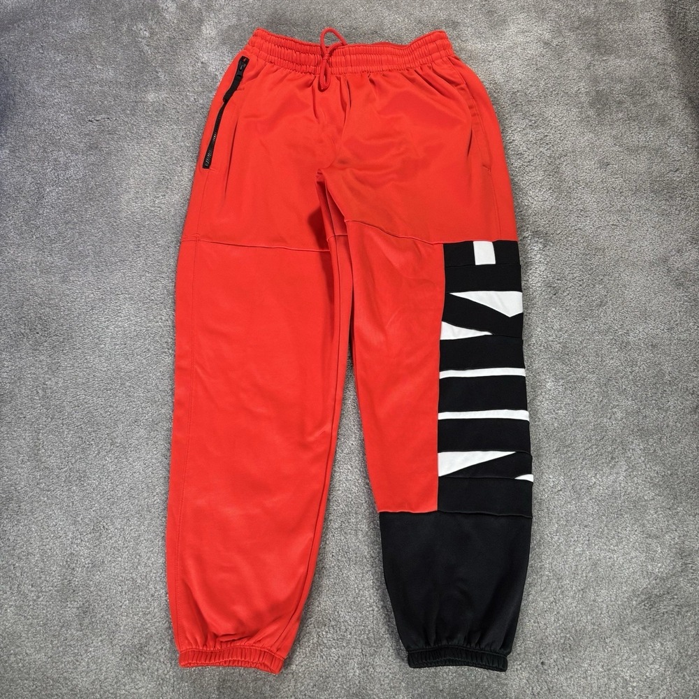 Nike‎ Track Pants Mens L Red Black Colorblock Graphic Therma Fit Jogger Baggy